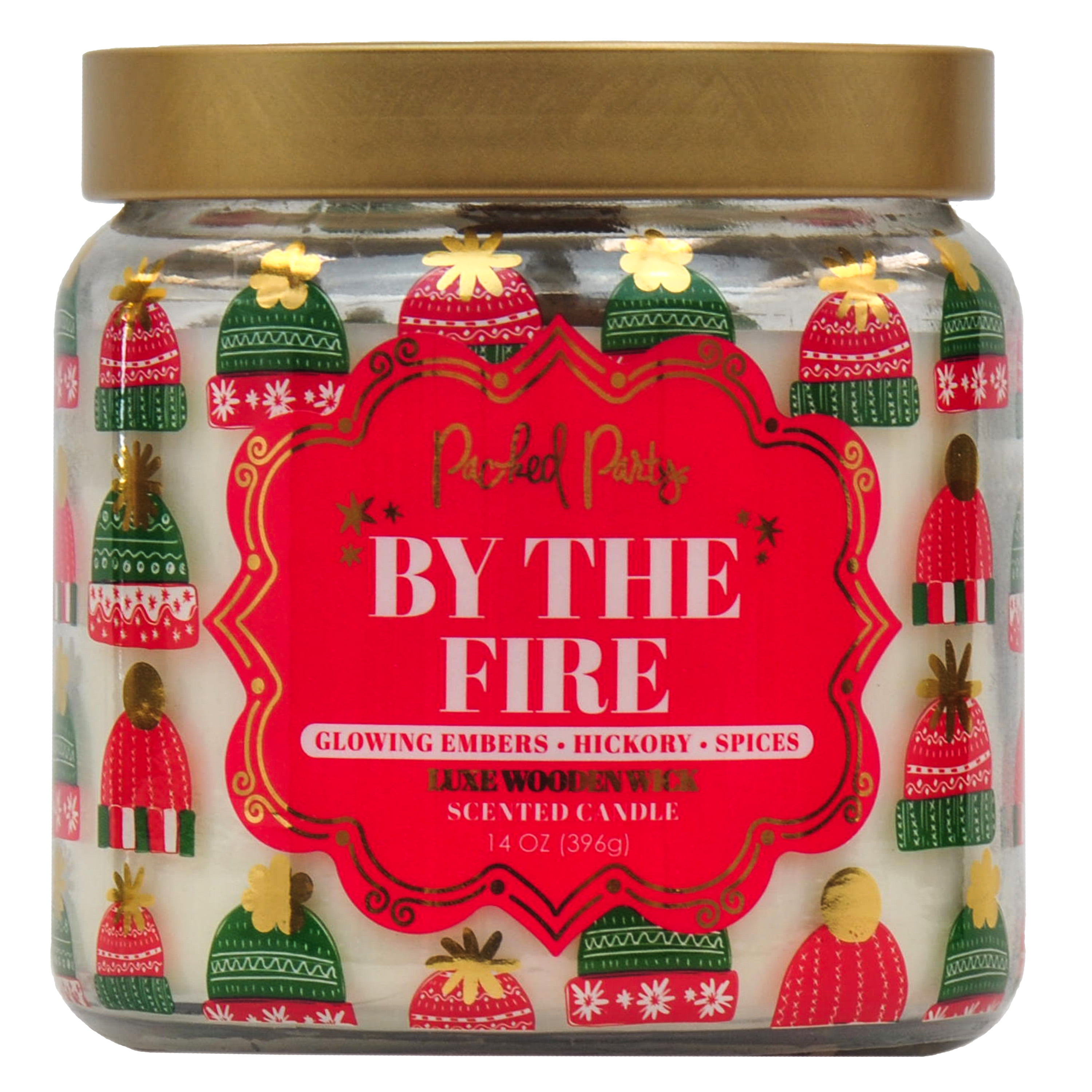 Packed Party By the Fire Wrapped candle with Wood Wick, 14-Ounce