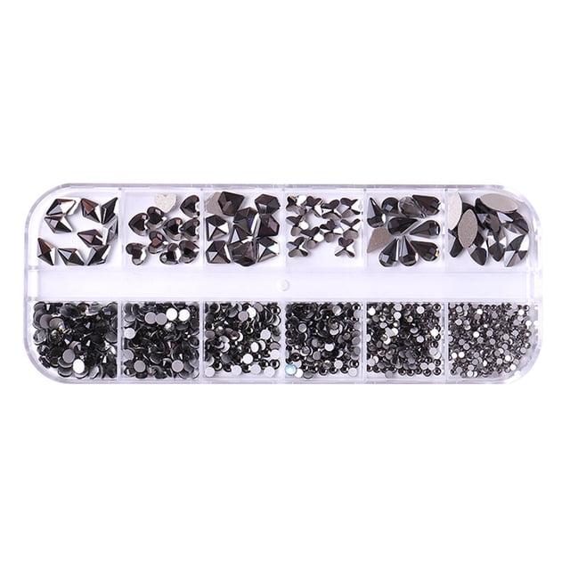 12 - Grids Nail Decorations Set with Butterfly and Heart Shape Flatback Nail Gems