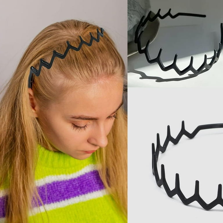 Livhil 8 PCS Plastic Headbands for Women with Teeth, Non Slip Zig Zag Headbands for Women Men Teen Girls, Matte Black