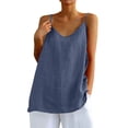 thumbnail image 2 of Linen Tank Tops for Women V Neck Spaghetti Strap Camisole Causal Sleeveless Gauze Blouse Summer Flowy Cami Shirt,Blue ,L, 2 of 8