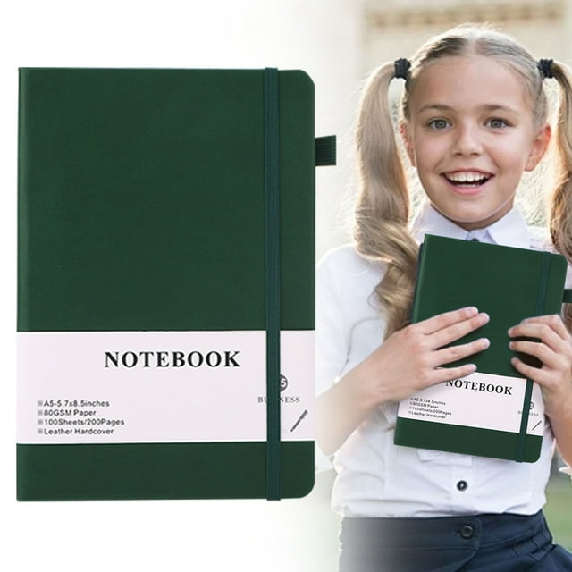 Blekii Carnet à Couverture Rigide A5 Ligné – 200 Pages (100 G/m2), Format Moyen pour le Travail, l'École et la Prise de Notes Cahier à Lignes Horizontales Simple Vert Foncé