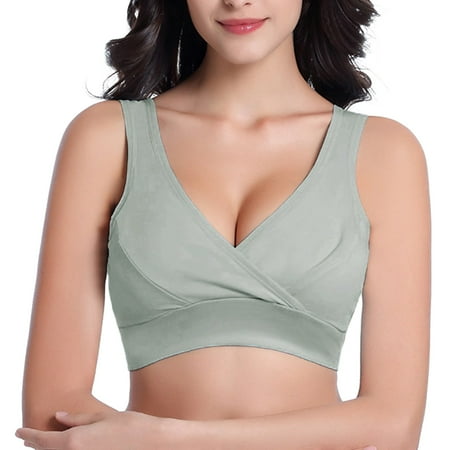 Pavied Wireless Bras Seamless Bras Bralettes for Women Womens Nursing Maternity Bra Front Wraps Breathable Wire Sleep Nursing Bra Breastfeeding Full Coverage Bras Womens Bras Gray L
