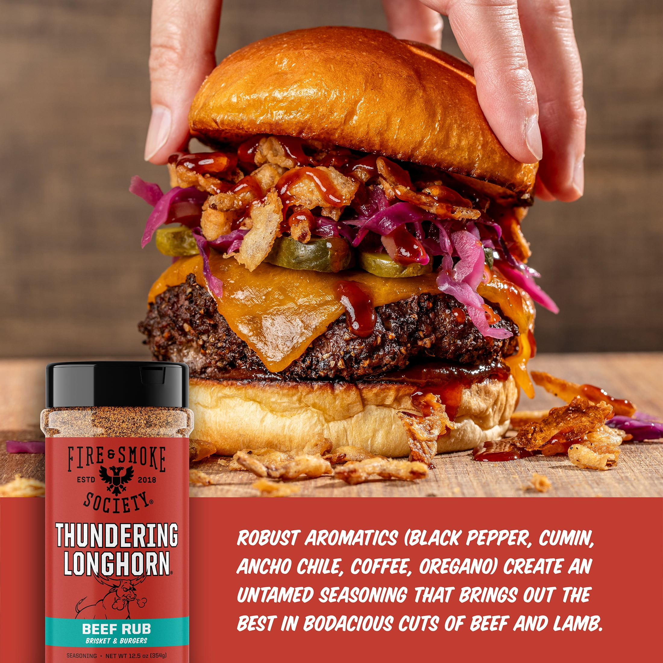 (6 pack) Fire & Smoke Society Thundering Longhorn Steak Seasoning, 12.5 oz Mixed Spices & Seasonings