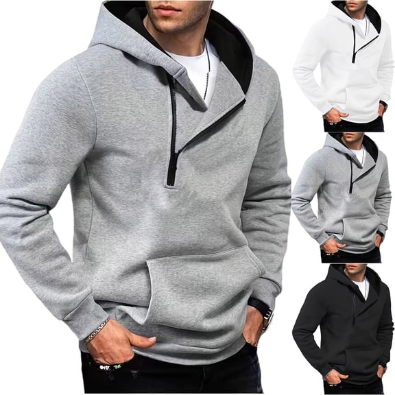 HappyYEE Half Zip Hooded Sweatshirt for Men, Fall Long Sleeve Athletic Hoodies, Oversized Casual Pullover Tops with Pockets XL