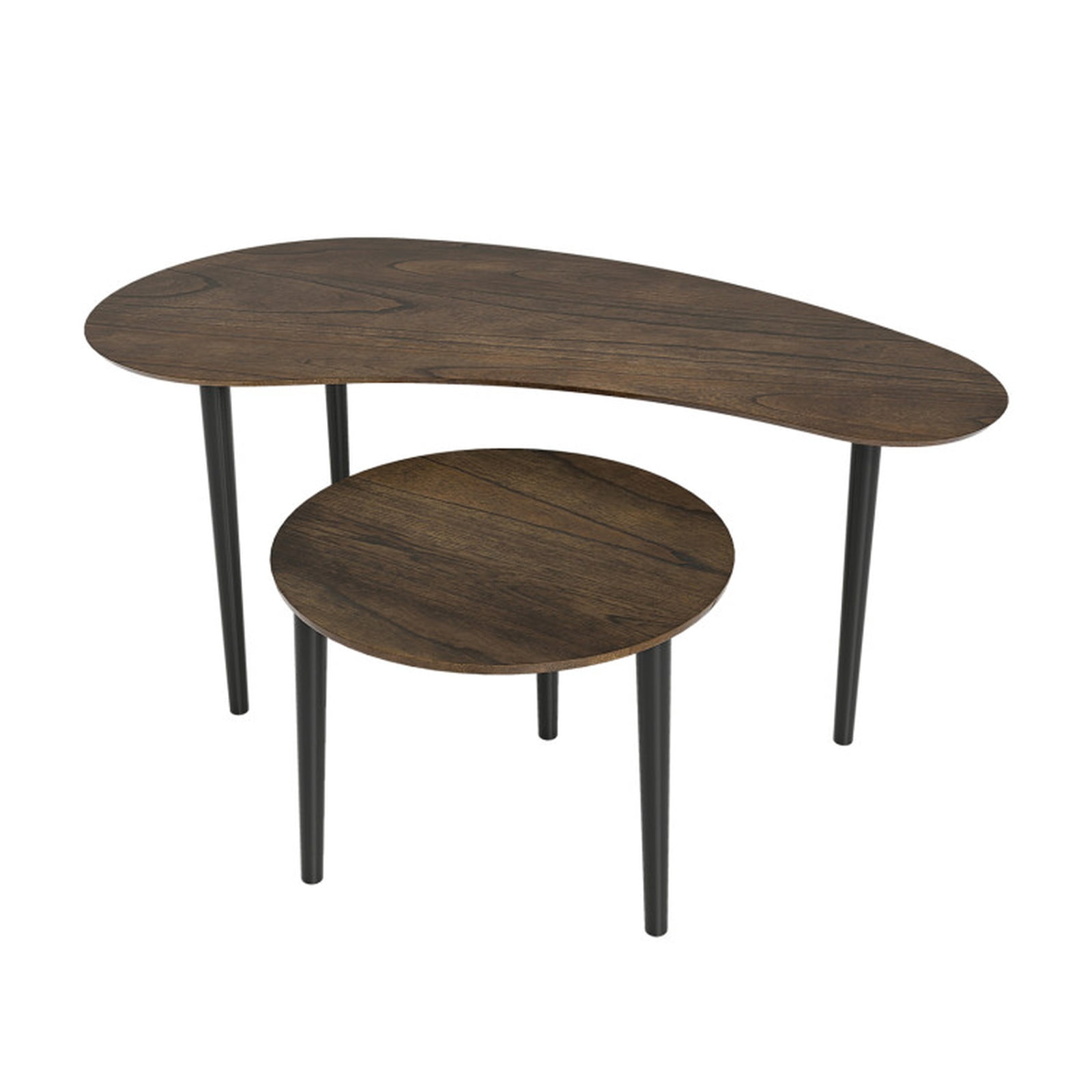 Furnibear 2 Pieces Mid Century Nesting Tables with Rubber Wood Legs - Brown - Living Room Center Table