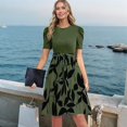 thumbnail image 4 of HAJWOH Womens Teacher Dresses 2025 Puff Short Sleeve Spring Dresses Elegantes Flowy Ruffle Hem Midi Dresses with Belt Trendy Crew Neck a Line Dresses Army Green XL, 4 of 4