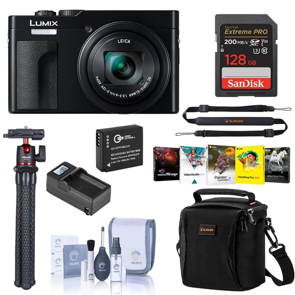 Panasonic Panasonic LUMIX ZS99 Black Compact Point and Shoot Digital Camera, 30x Zoom for Travel & C oncerts (DC-ZS99K) Accessory Kit