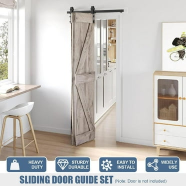 ZHAO 2.3Ft Bi-Folding Sliding Barn Door Hardware Kit for 2 Doors,Carbon Steel Track J Shape Roller, Black
