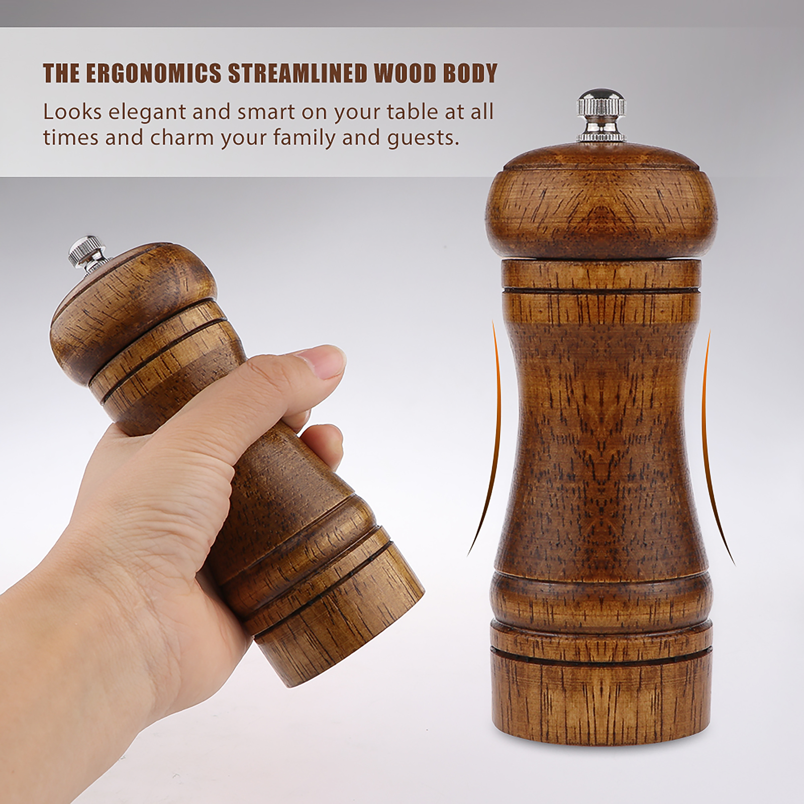 Wooden Hand Crank Twist Salt Spice Pepper Mill Grinder Shaker -  Silver,Bronze - 8 x 2.2(H*Max.D) - Bed Bath & Beyond - 17597375