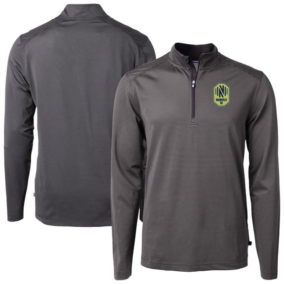 Men's Cutter & Buck Black Nashville SC DryTec Virtue Eco Pique Micro Stripe Recycled Quarter-Zip Pullover Top
