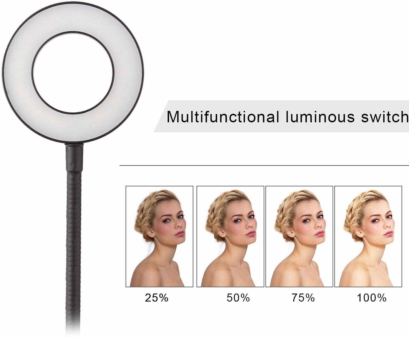 Selfie Light with Cell Phone Holder and Stand Bracket for YouTube TIK Tok Tiktok Zoom Video Conference Live Stream Makeup Dimmable LED Circle Light for iPhone Android Mobile Smartphone