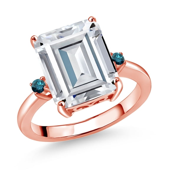 Gem Stone King 18K Rose Gold Plated Silver Blue Diamond Ring Set with Moissanite (7.45 Cttw) (Size 7)