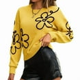 thumbnail image 3 of Suéter Informal de Larga con Cuello Redondo y Hombros Caídos para Mujer, Tejido de Punto Amarillo M, 3 of 9