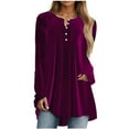 thumbnail image 2 of SEAOPEN Velvet Tops for Women Pleated Button Dwon Dressy Casual Loose Blouse Tops for Holiday Party Hot Pink,M, 2 of 4