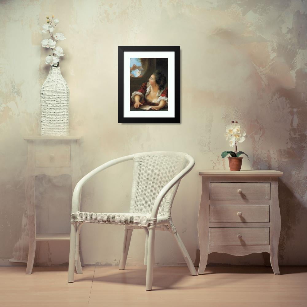 Jean-Honoré Fragonard 11x14 Black Modern Framed Museum Art Print Titled - The Love Letter