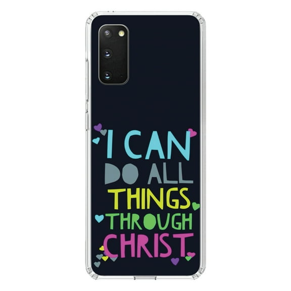 DistinctInk Clear Shockproof Hybrid Case for Galaxy S20 PLUS / 5G (6.7" Screen) - TPU Bumper, Acrylic Back, Tempered Glass Screen Protector - I Can Do All Things Through Christ - Christ