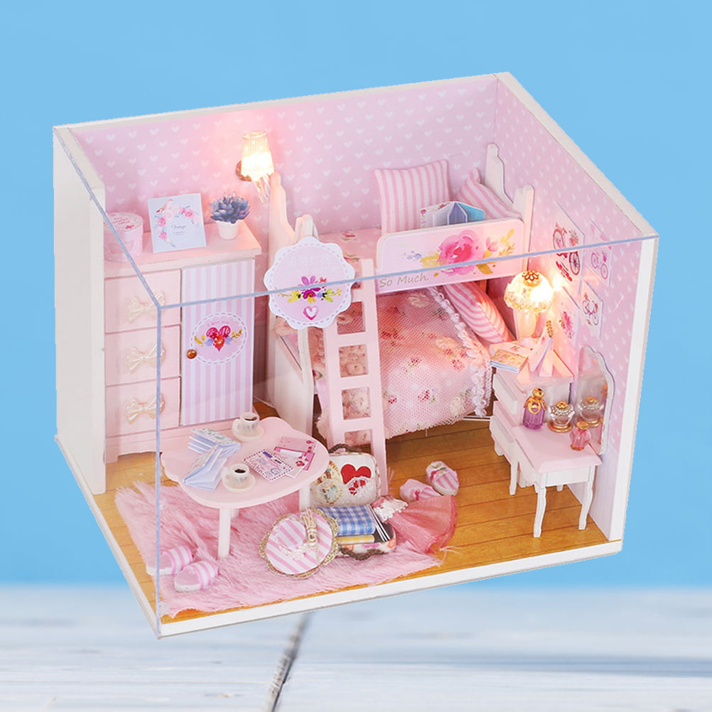 Doll House Miniature DIY Kit Dolls Toy House W/ Furniture LED Light Box Gift USA 