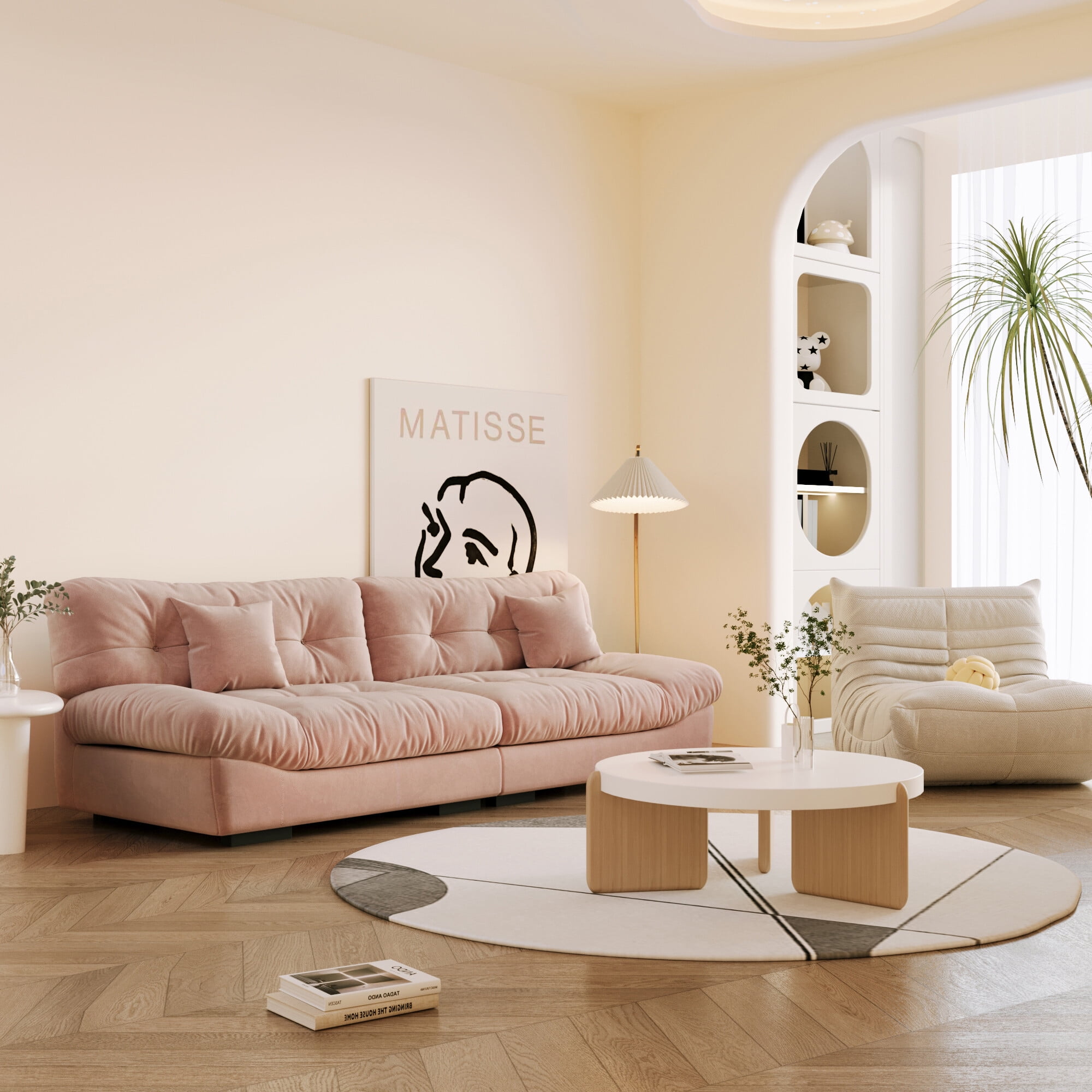 Sodrens 105" Modern Cloud Sofa,Velvet Couch,3-Seat Sofa for Living Room,Apartment and Small Space,Pink