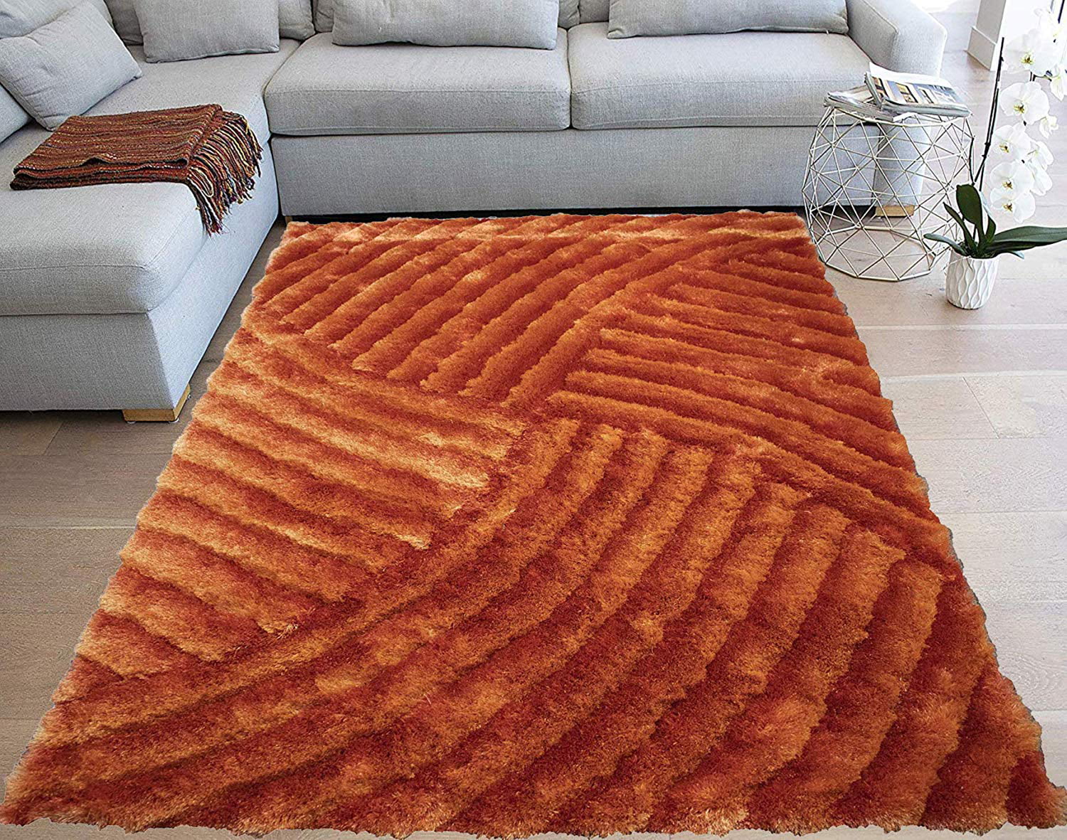 orange shag rug living room