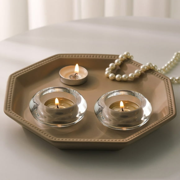 Glass Tealight Candle Holder | Transparent Round Glass Candle Stand | Romantic Home Decor for Wedding Table Centerpiece | Party Mantel Display | Easy Clean | 6.6x2.5cm | 1 Piece