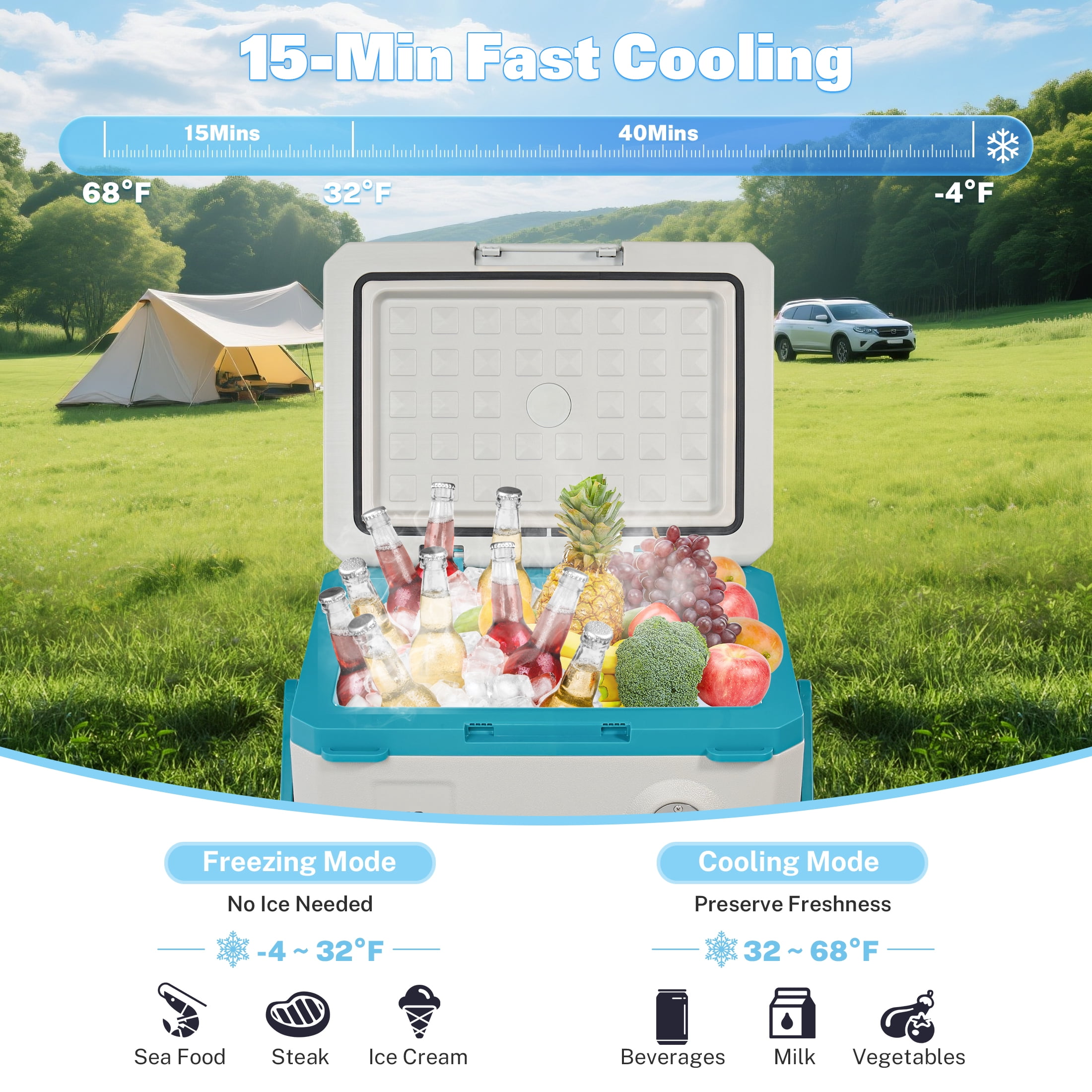 20QT 12 Volt Electric Car Refrigerator, SHINPT Portable Car Refrigerator with APP Control, Cooler and Freezer Small Refrigerator for Trunk, Jeep, SUV, 12V Car Travel Refrigerator DC/AC