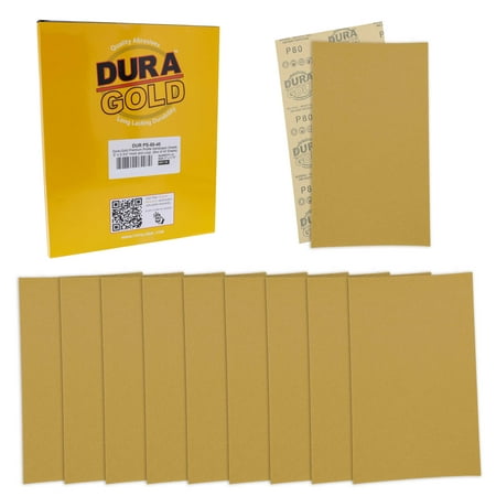

Dura-Gold Premium 5\ x 2.75\ Gold Sandpaper Sheets 80 Grit (Box of 40) - Hook & Loop Backing Wood Furniture Woodworking Auto Paint - For Palm Sanders Clip-On Hand Sanding Blocks
