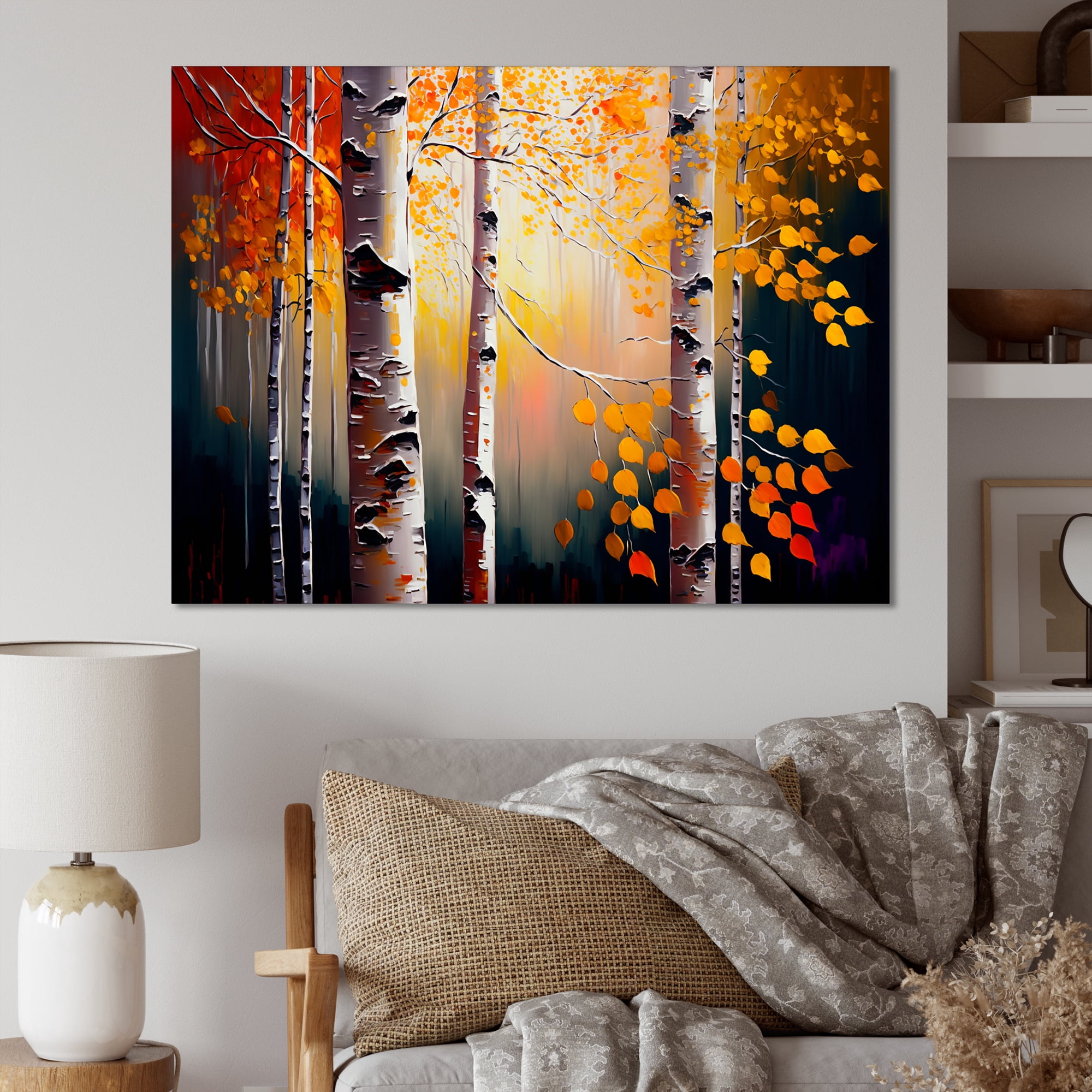 Designart Autumn Birch Trees Forest II Canvas Wall Art