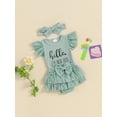 thumbnail image 3 of Nygoyerh Newborn Baby Girls Casual Summer Outfits Fly Sleeve Letter Print Romper + Layered Ruffles Skirt Shorts + Headband 0M 3M 6M Infant Cute 3Pcs Clothes Sets, 3 of 9