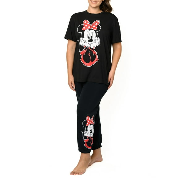 Women's Plus Size Minnie Mouse Sitting T-Shirt & Fleece Elastic Jogger Pants