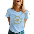 thumbnail image 1 of Cathalem T-Shirt à Manches Courtes Col Rond en Coton pour Femmes, Bleu TTG, 1 of 5