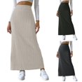 thumbnail image 6 of WBQ Women's Side Slit Ribbed Knit Bodycon High Waisted Casual Long Skirts, 6 of 7
