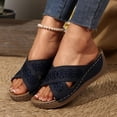 thumbnail image 2 of Walking Sandals Women Wedge Platform Sandals for Women Orthopedic Dressy Arch Support Comfortable Slip on Non-Slip Wide Width Slides Platform Sandal Summer Beach Walking Vacation Sandals Blue 8.5, 2 of 6