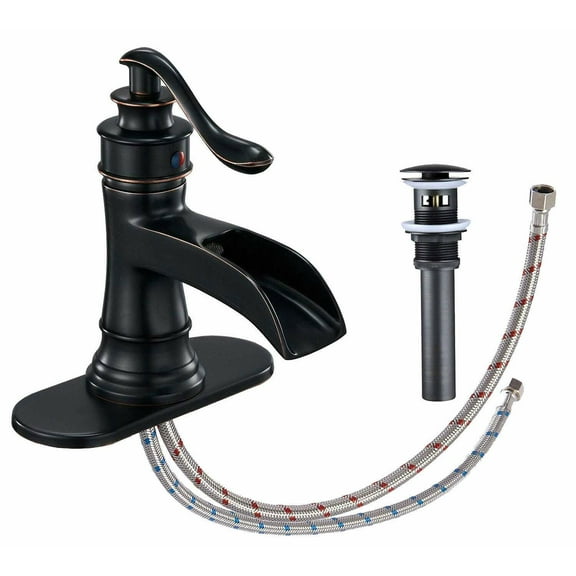 Zovajonia BWE Bathroom Sink Faucet Oil Rubbed Bronze Lavatory Waterfall Faucet One-Handle