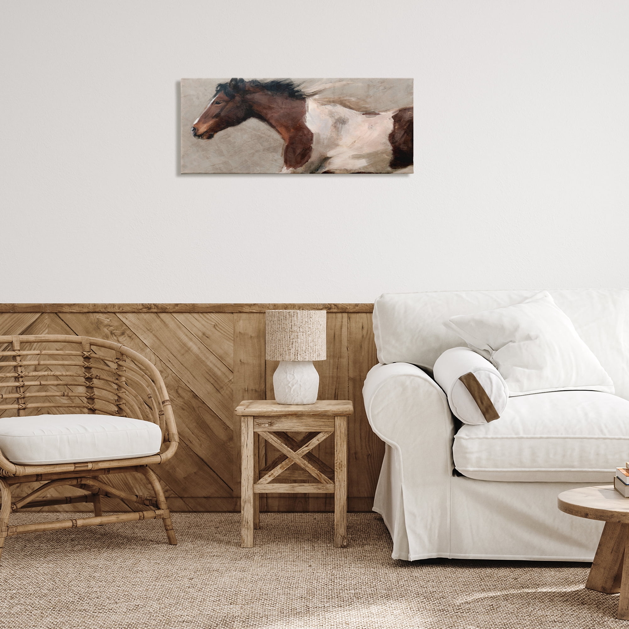Stupell Industries Dashing Brown Horse Animals Painting Wrapped Canvas Art Print Wall Art, 30 x 13
