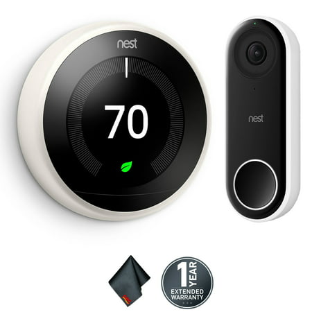 Nest Learning Thermostat (3rd Generation, White) + Hello Video Doorbell with