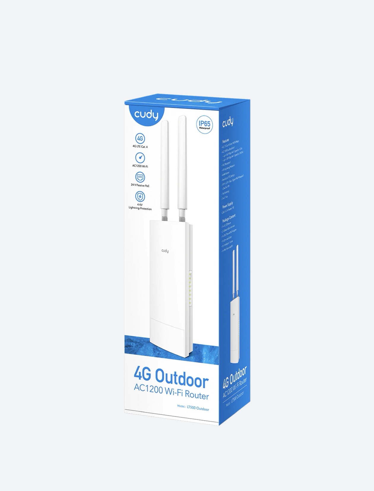 Cudy LT500 Outdoor 4G Router: 4G LTE Cat.4 AC1200 Dual-Band WiFi, IP65 Waterproof, PoE Power Support, VPN Server Support, Universal Network Compatibility (Verizon/T-Mobile Supported)