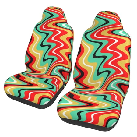 TEQUAN Front Seat Covers, Psychedelic Waves Curved Lines Pattern 2 Piece Car Seat Cover Fit Most Car SUV Truck Van