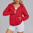 thumbnail image 4 of ClodeEU Cropped Zip Up Hoodies For Womens,Drawstring Hooded Thumbhole Sweatshirt,Sweatshirt Fall with Pockets Red,Womens Plus XL, 4 of 7
