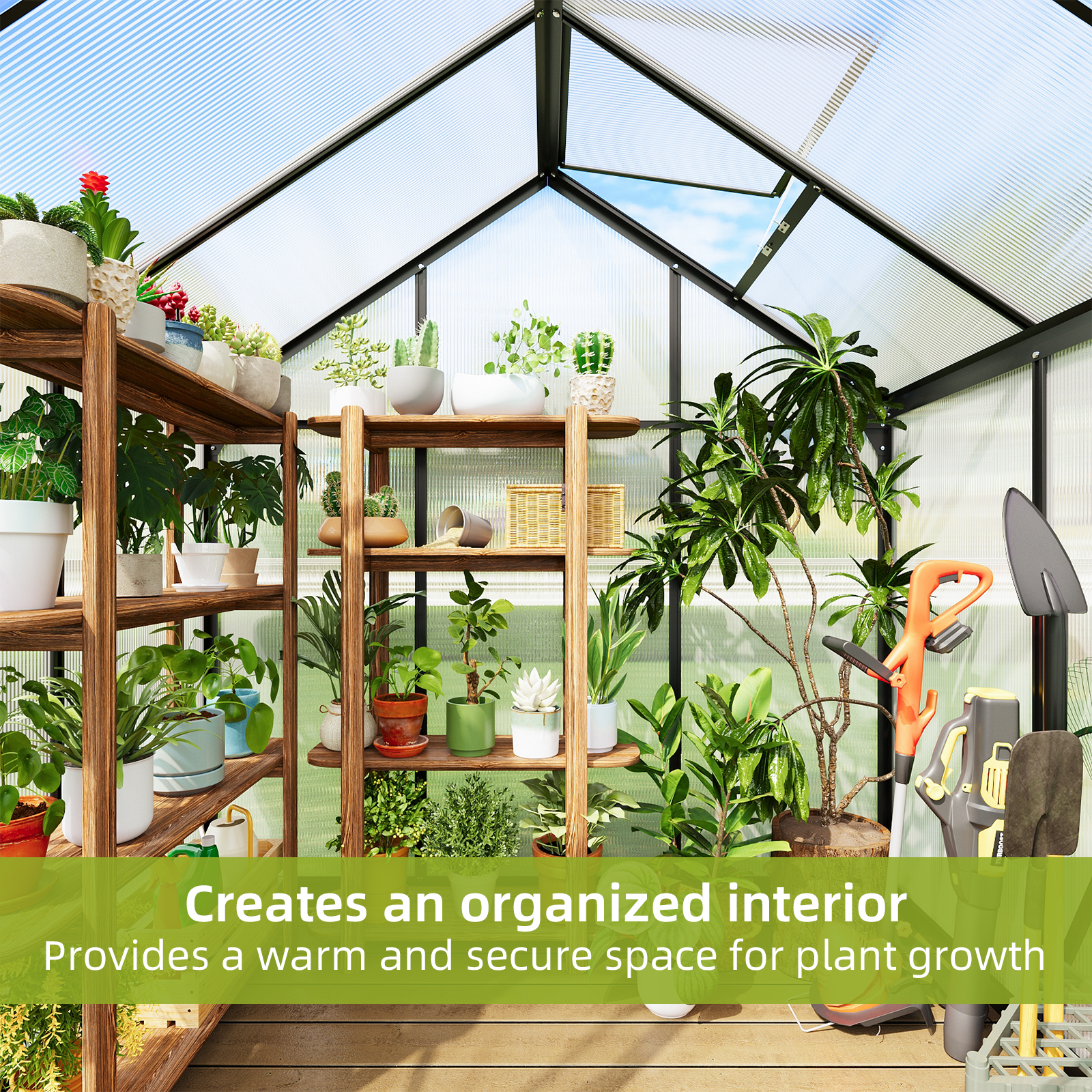 Fairy Outdoor Greenhouse 6x4 FT, Polycarbonate Walk-in Green House with Aluminum Frame & Roof Vent for Backyard Plants