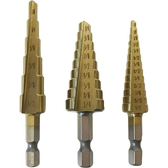 3-Piece Titanium Step Drill Bit Set (1/4" Quick Change)