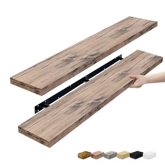 Sorbus 55in Extra-Long Floating Shelves, Wall-Mounted Storage with Hidden Brackets, Mahogany 2-Pack