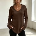 thumbnail image 2 of Tqcoqu Women's Waffle Knit Drawstring Hoodie,V Neck Thumb Hole Long Sleeve Casual Tops,2026 Spring Fall Trendy Clothes,Brown Women's S-XXL, 2 of 9