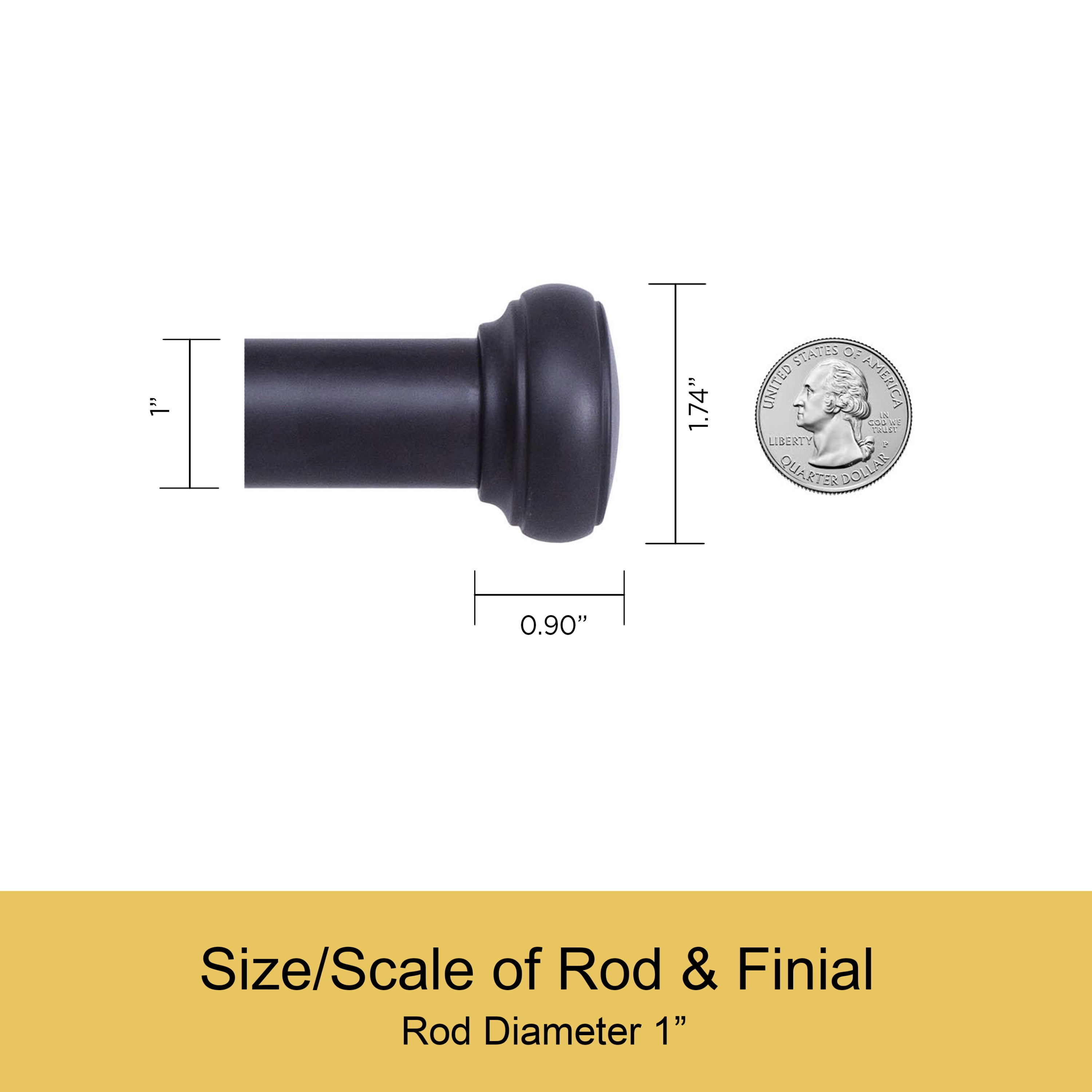 Kenney Weaver 1" Rust-Resistant Single Curtain Rod, 37-72", Black