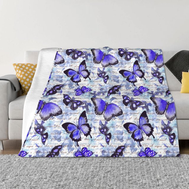 Balery Butterflies Manta de Franela con Dibujo, Lujo Ultra Suave y Cálido, Antipelusa y Resistente a las Arrugas para Cama, Sofá, Camping -80"x60"