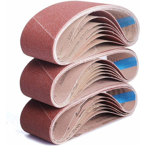 SATC 15Pcs 3 x 21 inch Aluminum Oxide Sanding Belts 40-400 Grit Belt Sanderpaper Assorted