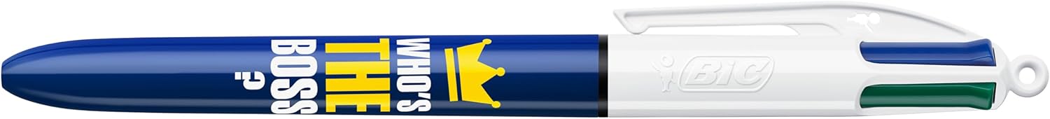 BIC 4 Colours Messages Ballpoint Pens Medium Point (1mm) - Who's The Boss Design, Box of 12