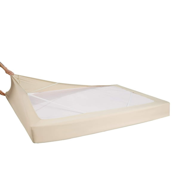 Elegant Comfort Box Spring Cover - Snug 4 Way Elastic Wrap Around Jersey Knit Alternative For Bed Skirt, Ultra Soft, Wrinkle Free, King, Beige