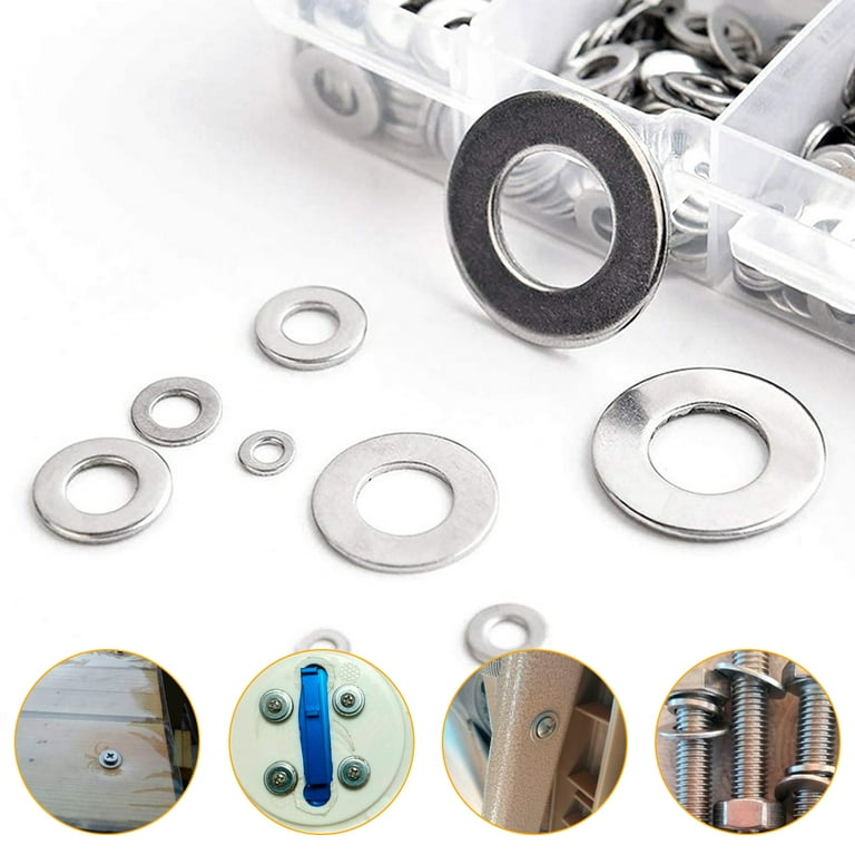 180Pcs Stainless Steel Flat Washer Metal Washers Rings M2 M2.5 M3 M4 M5 M6  M8 M10 Plain Gasket For Screw Bolts Assortment Kits
