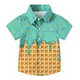 thumbnail image 3 of MGDXOX Kids Short Sleeve Ice Cream Print Button Down Shirts Lightweight Breathable Fabric Spring Summer Fun Casual Wear Green 14-15 years, 3 of 8