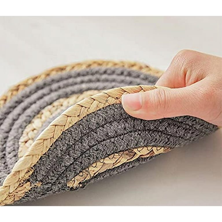 Fennco Styles Hand Woven Rattan Cotton Rope Placemats 7 Inch Round